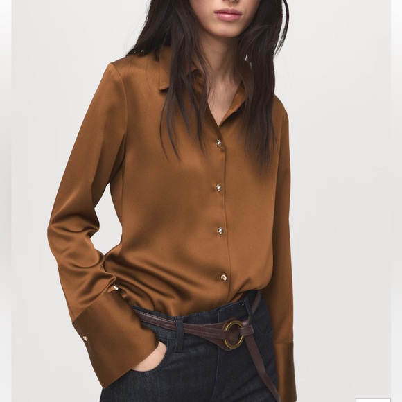 NEW SATIN BUTTON DOWN SHIRT - Picture 2 of 7